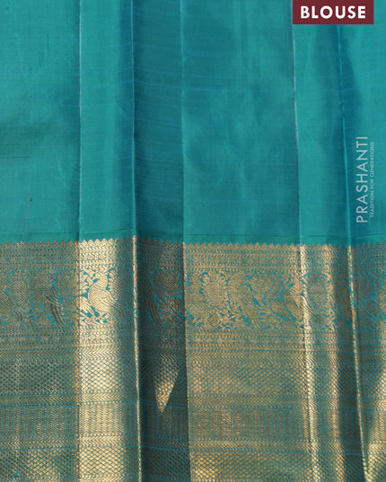 Pista green-Peacock blue Pure kanchipuram silk saree with zari woven buttas & Long rich zari woven border