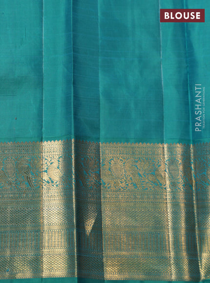 Pista green-Peacock blue Pure kanchipuram silk saree with zari woven buttas & Long rich zari woven border