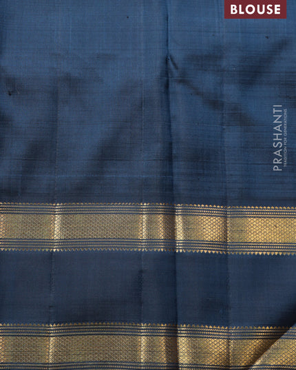 Pastel blue-Navy blue Pure Kanchipuram Silk Saree With allover zari woven brocade weaves and Reattapet zari woven border