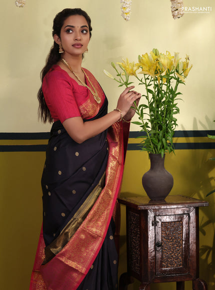 Navy blue-Pink Pure kanchipuram silk saree with zari woven buttas & long zari woven border