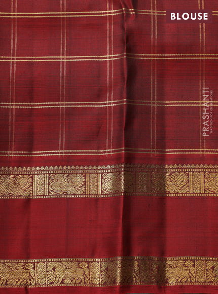 Green-Maroon Pure kanchipuram Silk Saree With Allover zari checks & buttas and rettapet zari woven border