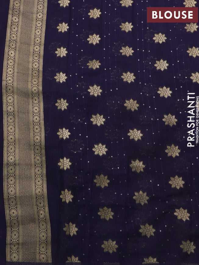 Semi banarasi georgette saree pink and navy blue with allover zari stripe weaves and floral zari woven border