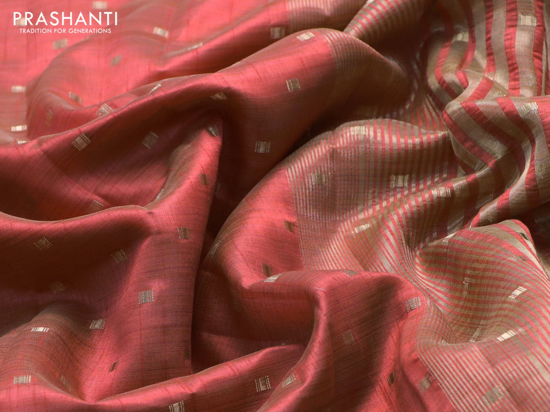 Semi raw silk saree red shade with allover geometric zari woven buttas and zari woven border