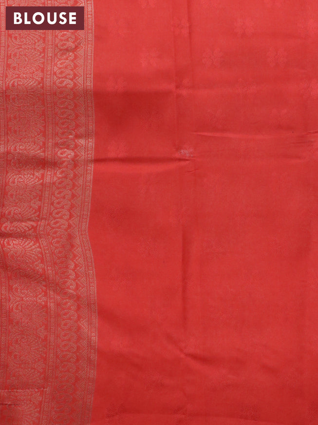 Banarasi softy silk saree black and red with allover silver zari woven brocade weaves and silver zari woven border