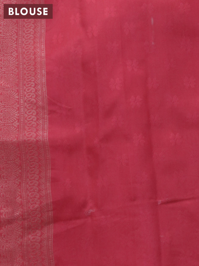 Banarasi softy silk saree light pink and pink with allover silver zari woven brocade weaves and silver zari woven border