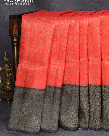 Banarasi softy silk saree red and black with allover silver zari woven brocade weaves and silver zari woven border