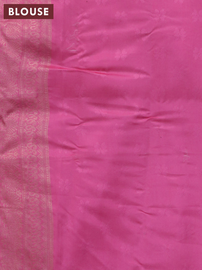 Banarasi softy silk saree pastel grey and light pink with allover silver zari woven brocade weaves and silver zari woven border