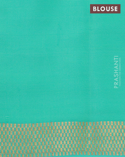 Pure mysore silk saree teal green shade with zari checked pattern and zari woven border