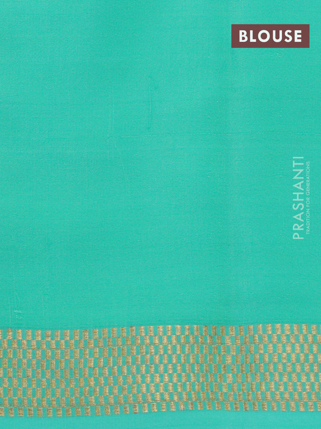 Pure mysore silk saree teal green shade with zari checked pattern and zari woven border
