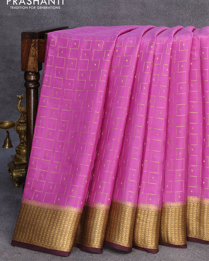 Pure mysore silk saree violet shade and wine shade with allover zari weaves & buttas and zari woven border