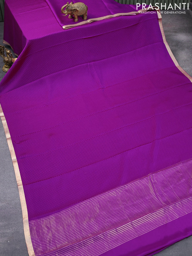 Pure mysore silk saree purple with allover self emoss and zari woven border