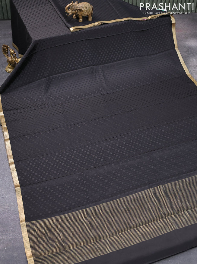 Pure mysore silk saree black with allover self emoss and zari woven border