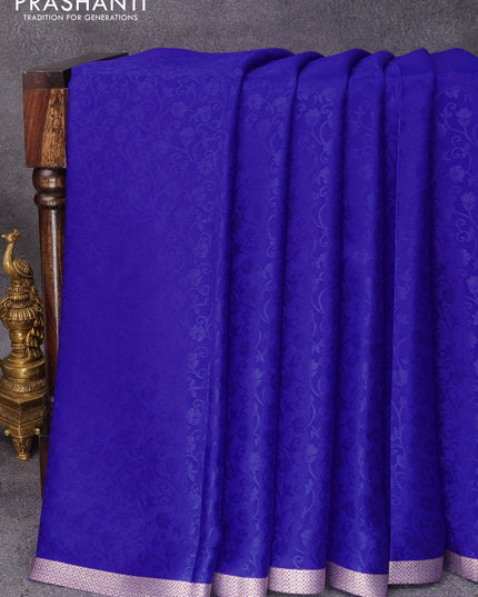 Pure mysore silk saree royal blue with allover self emoss and zari woven border