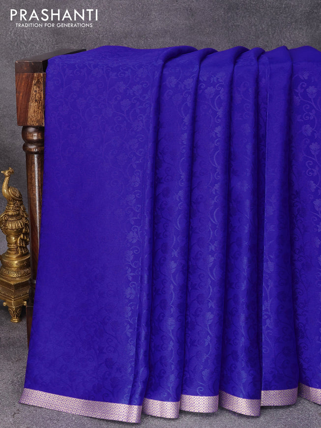 Pure mysore silk saree royal blue with allover self emoss and zari woven border