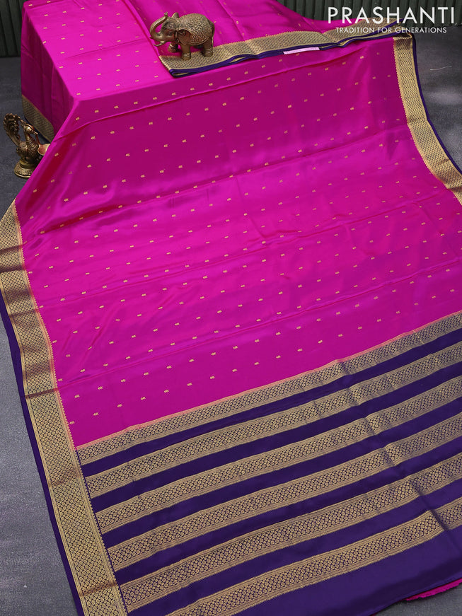 Pure mysore silk saree pink and blue with zari woven buttas and zari woven border