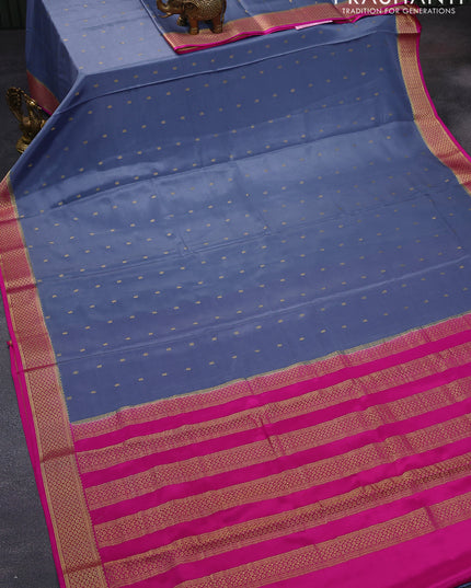 Pure mysore silk saree grey and pink with zari woven buttas and zari woven border