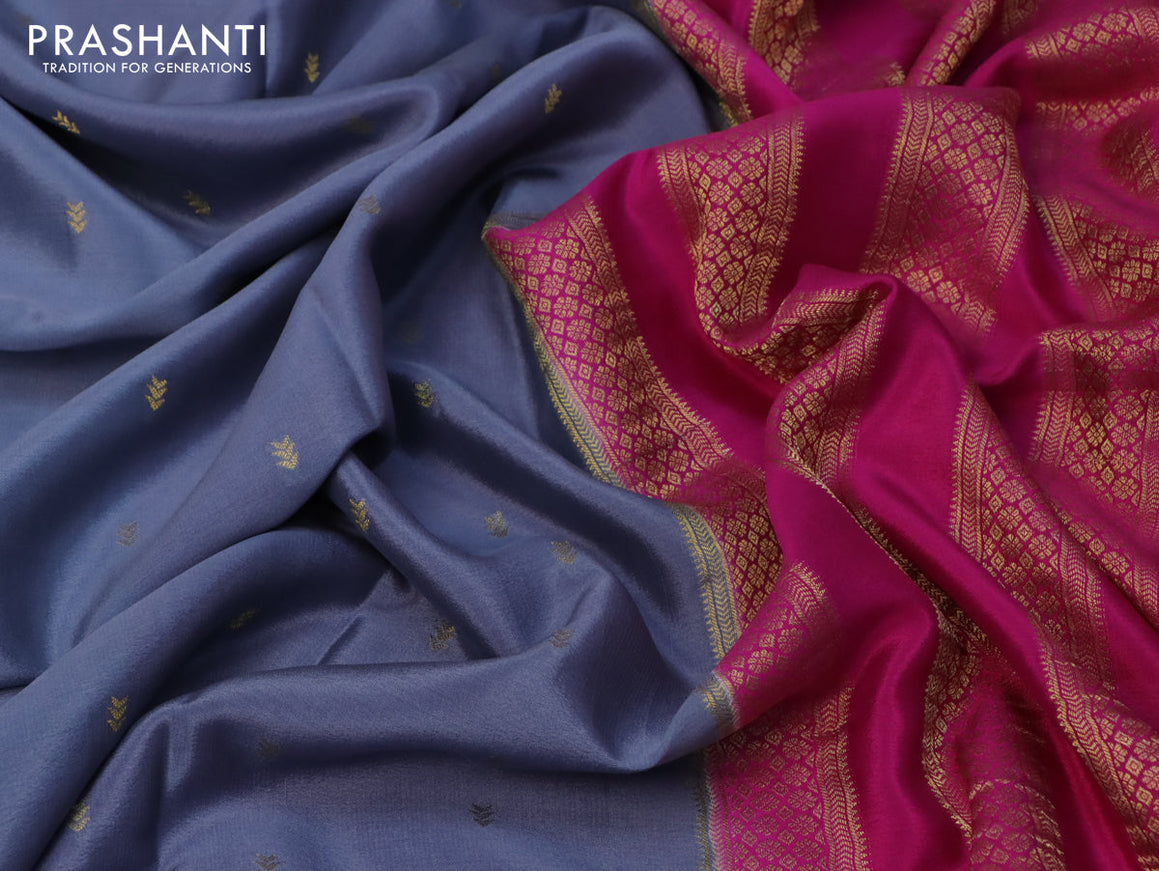Pure mysore silk saree grey and pink with zari woven buttas and zari woven border