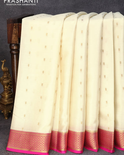 Pure mysore silk saree cream and pink with zari woven buttas and zari woven border