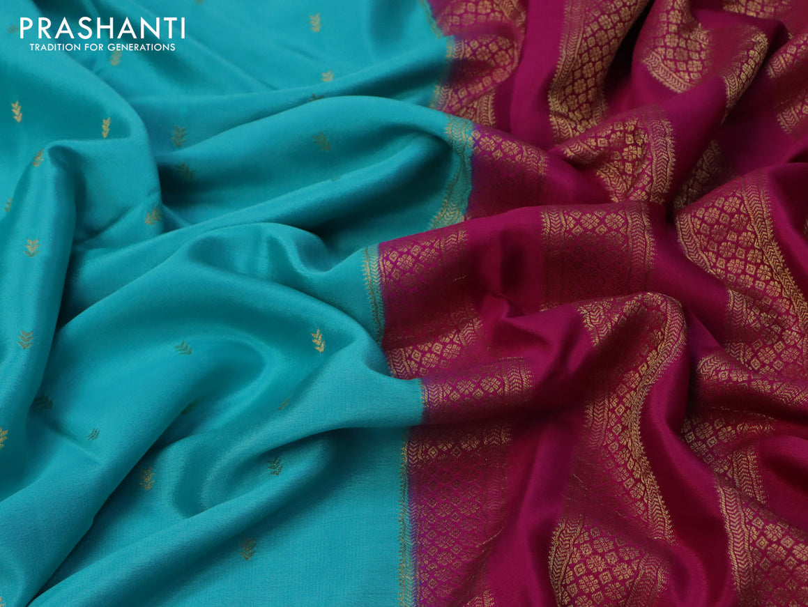 Pure mysore silk saree teal blue and pink with zari woven buttas and zari woven border