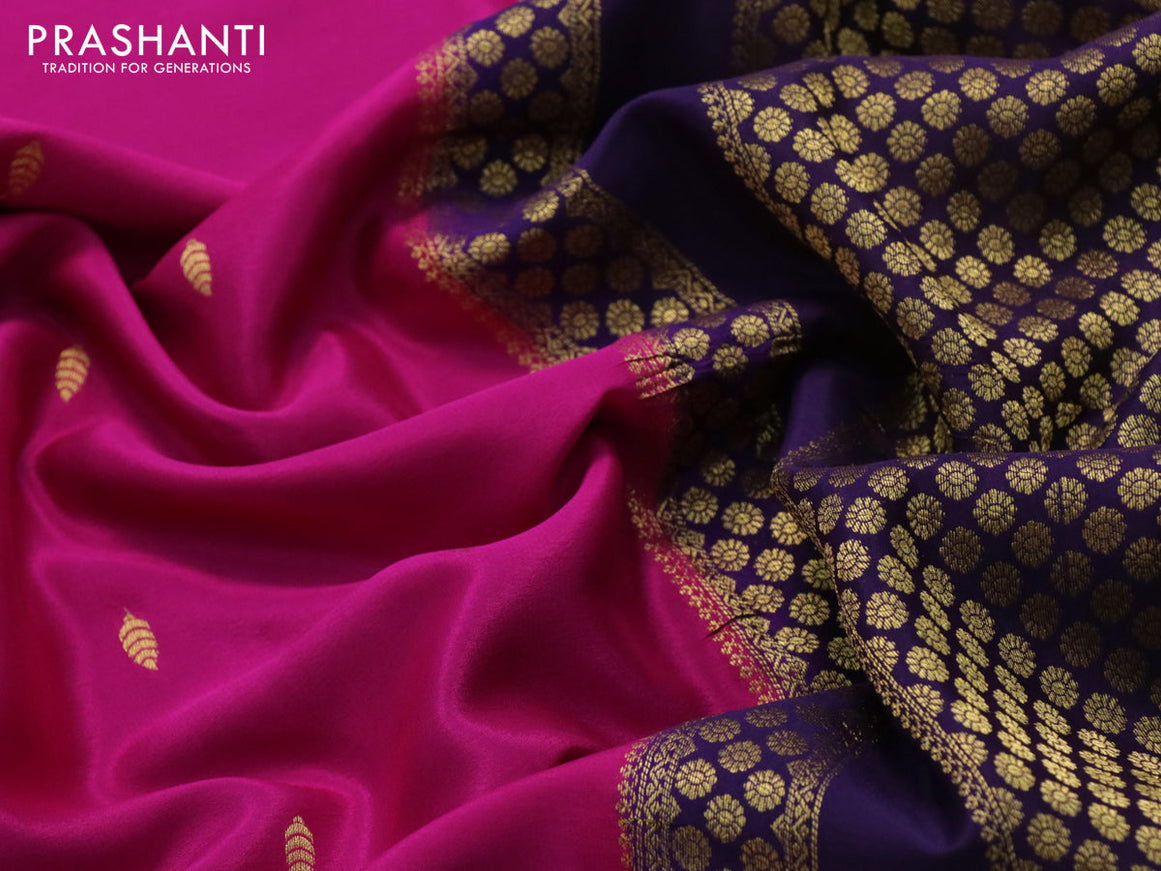 Pure mysore silk saree magenta pink and deep violet with zari woven buttas and zari woven border