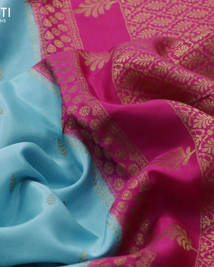 Pure mysore silk saree light blue and pink with zari woven buttas and zari woven border