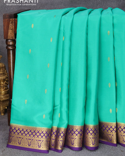 Pure mysore silk saree teal green and dark blue with zari woven buttas and zari woven border