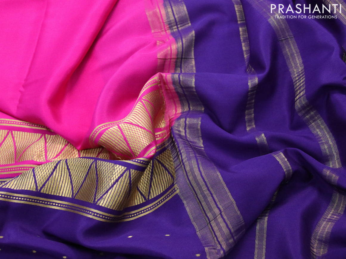 Pure mysore silk saree pink and dark blue with half & half style and zari woven border