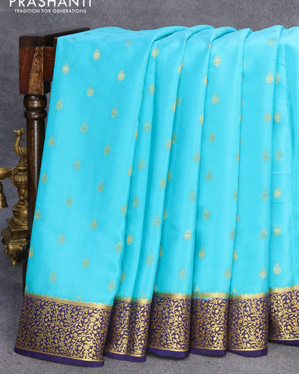 Pure mysore silk saree teal blue and dark blue with allover zari woven buttas and zari woven border