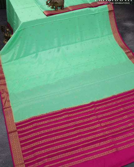 Pure mysore silk saree teal green and pink with zari woven buttas and zari woven border