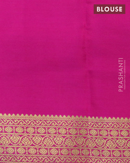 Pure mysore silk saree teal green and pink with zari woven buttas and zari woven border