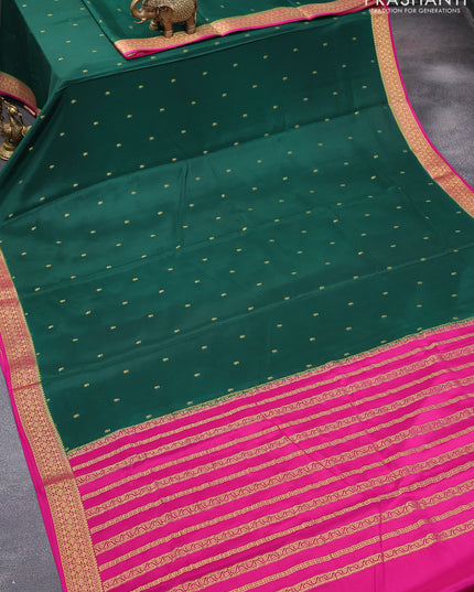 Pure mysore silk saree dark green and pink with zari woven buttas and zari woven border