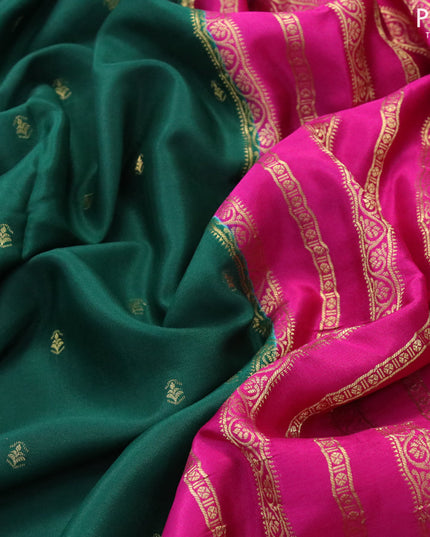 Pure mysore silk saree dark green and pink with zari woven buttas and zari woven border
