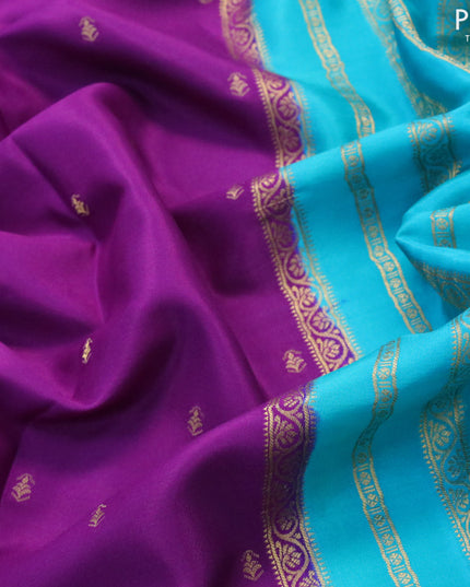 Pure mysore silk saree purple and teal green shade with zari woven buttas and zari woven border