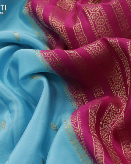 Pure mysore silk saree light blue and pink with allover zari woven buttas and zari woven border