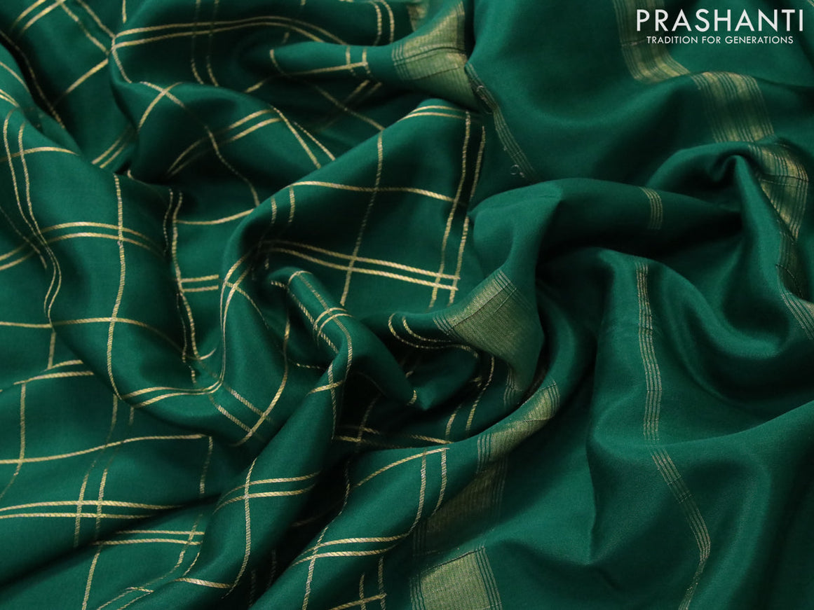 Pure mysore silk saree green with allover zari woven checked pattern and zari woven border