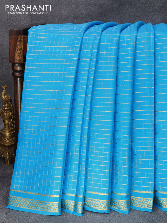 Pure mysore silk saree light blue with allover zari woven checked pattern and zari woven border