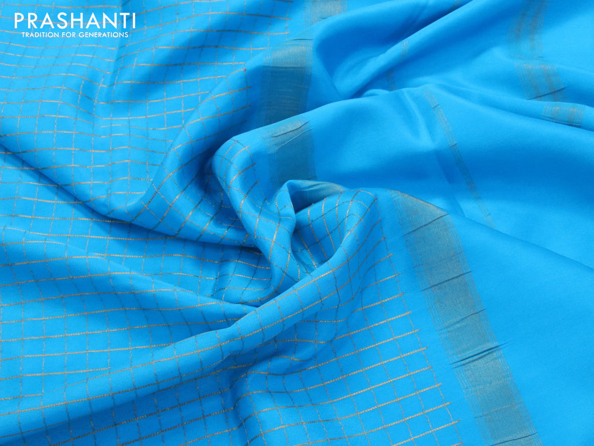 Pure mysore silk saree light blue with allover zari woven checked pattern and zari woven border