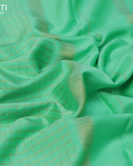 Pure mysore silk saree teal green shade with allover zari woven checked pattern and zari woven border