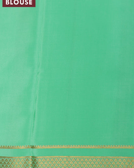 Pure mysore silk saree teal green shade with allover zari woven checked pattern and zari woven border