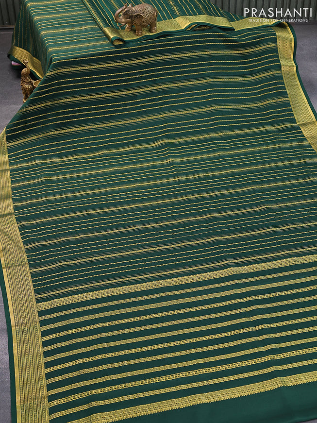 Pure mysore silk saree green with allover zari weaves and zari woven border