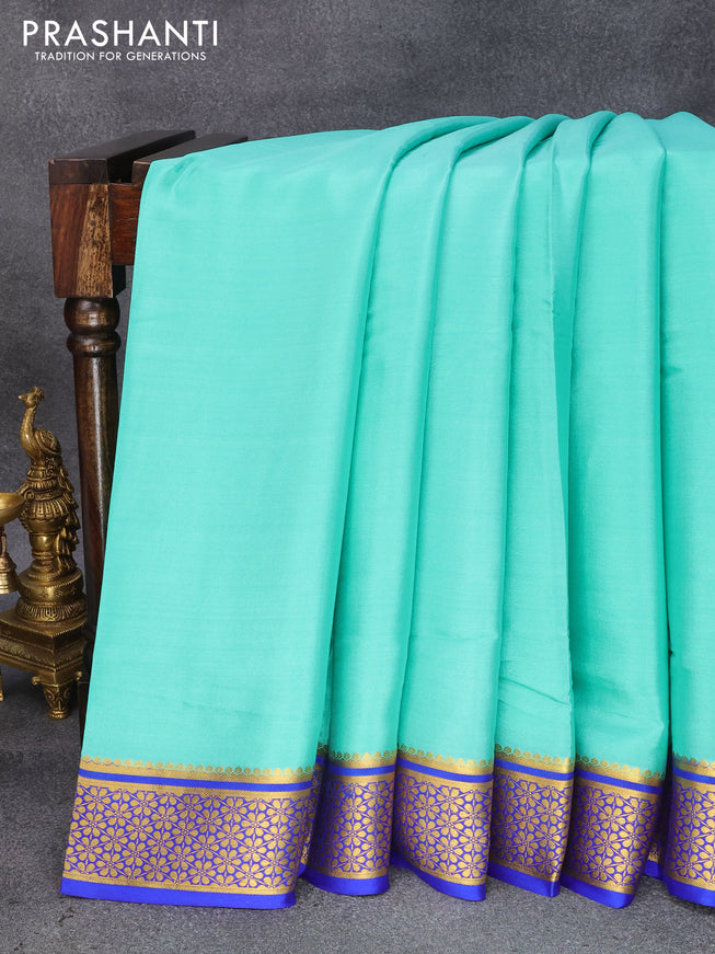 Pure mysore silk saree teal blue and royal blue with plain body and zari woven border