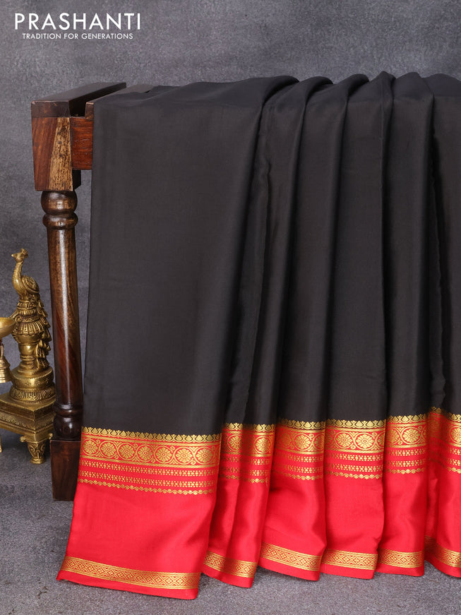 Pure mysore silk saree black and red with plain body and rettapet zari woven border