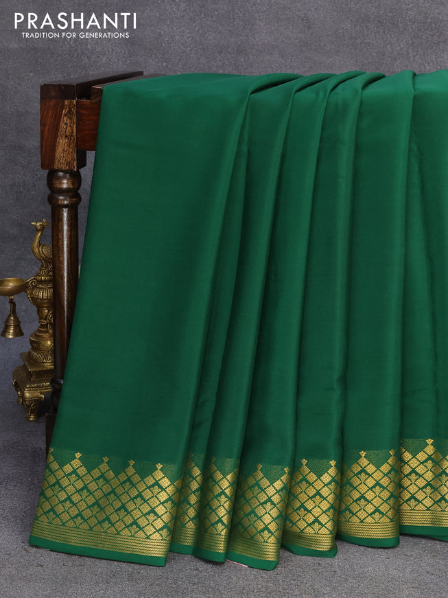 Pure mysore silk saree green with plain body and rich zari woven border