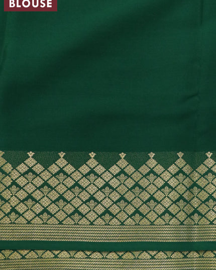 Pure mysore silk saree green with plain body and rich zari woven border