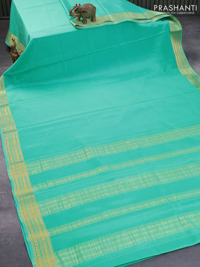 Pure mysore silk saree teal green with plain body and zari woven border