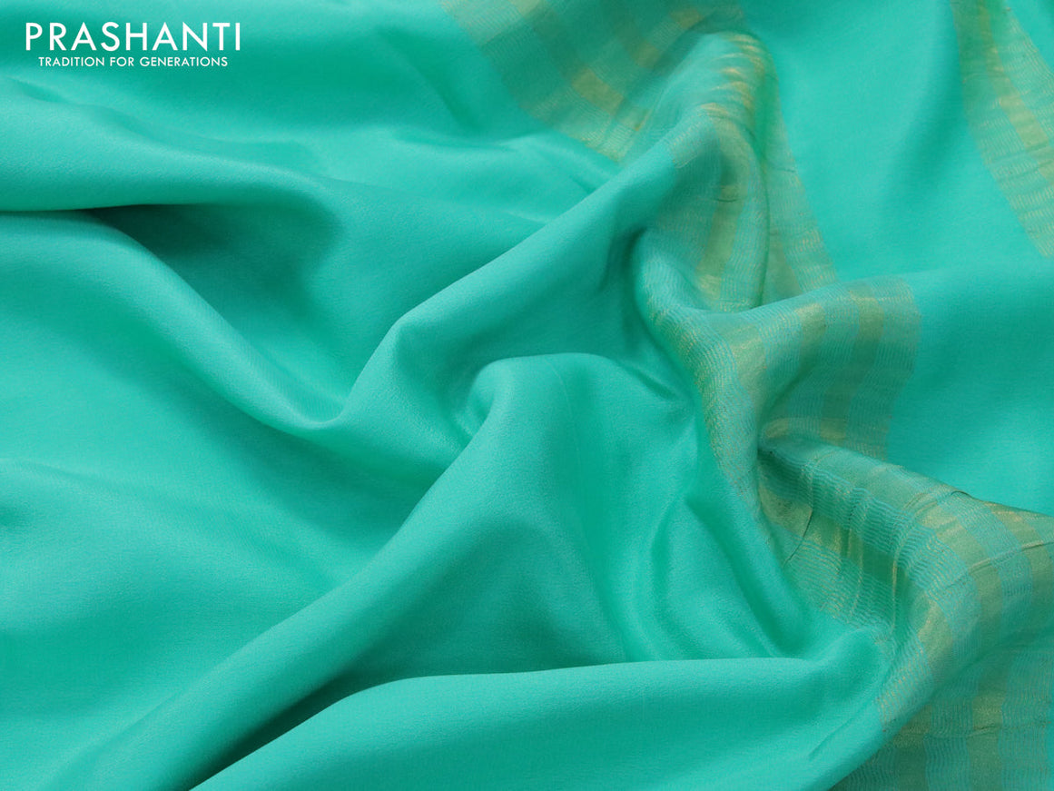 Pure mysore silk saree teal green with plain body and zari woven border