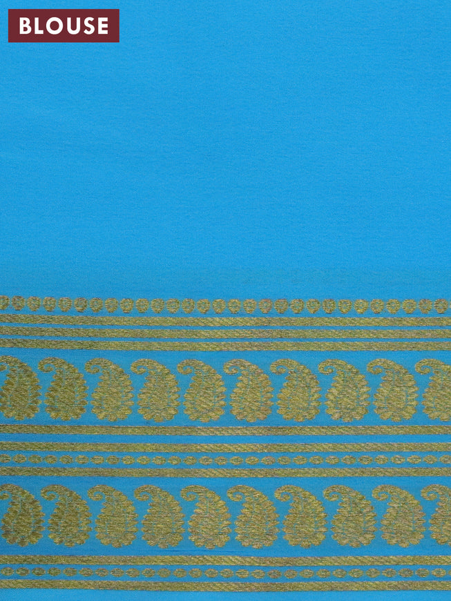 Pure mysore silk saree light blue with plain body and zari woven border