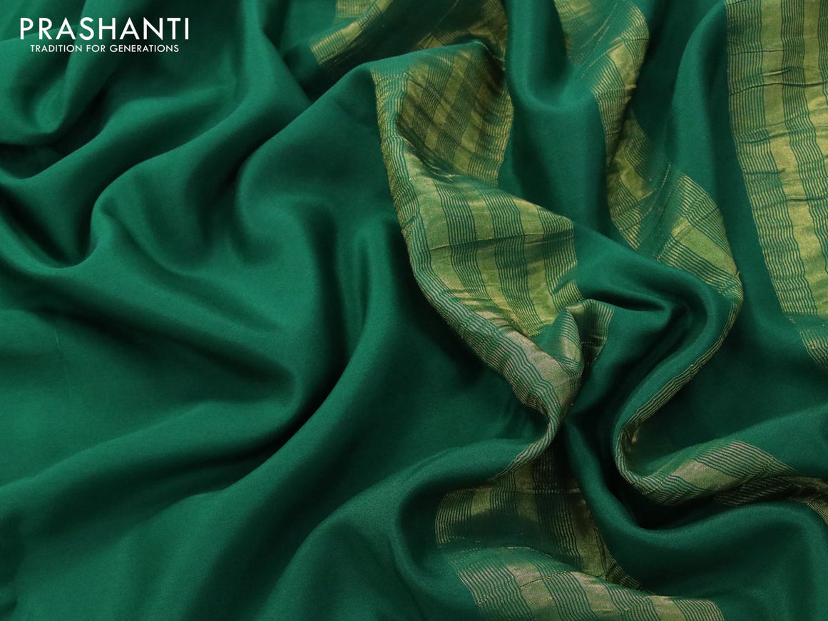 Pure mysore silk saree green with plain body and zari woven border
