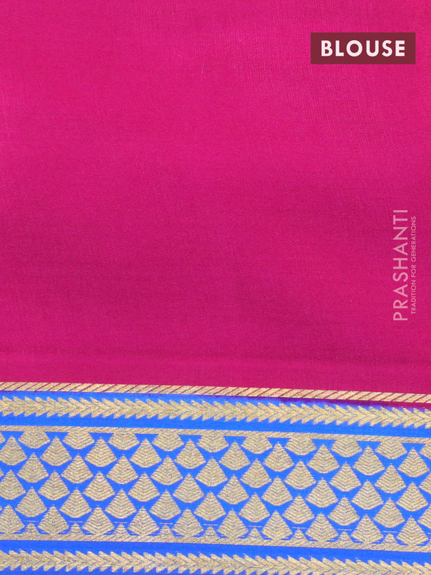 Pure mysore silk saree pastel green and pink blue with plain body and long rettapet zari woven border