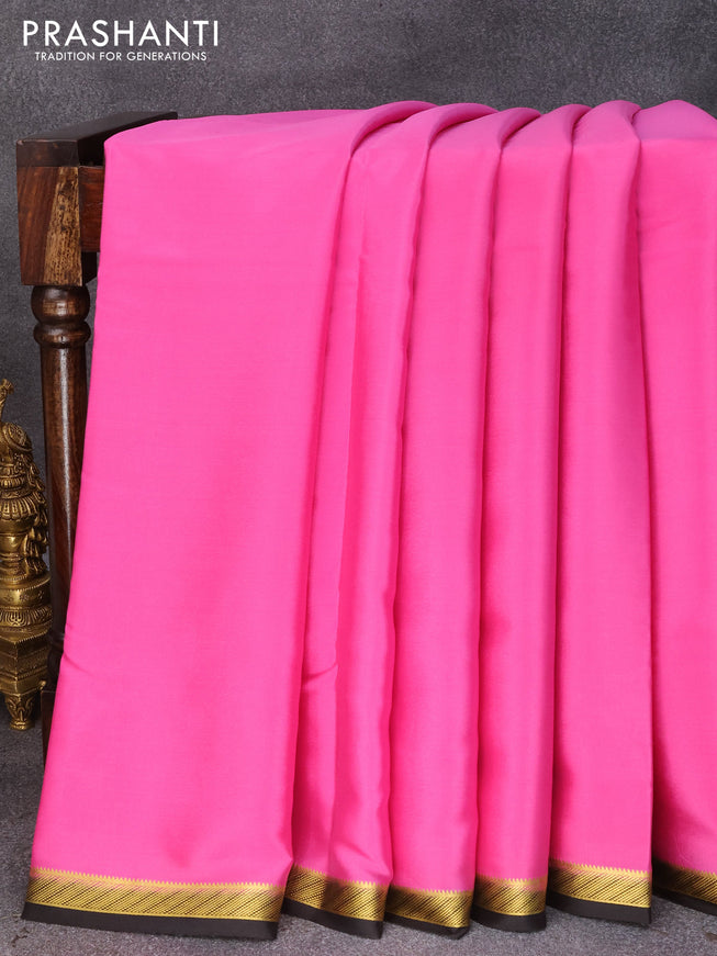 Pure mysore silk saree pink and black with plain body and small zari woven border